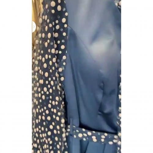 Turkey Dotted Transparent Sleeves Skirt Suit - Sky-Blue