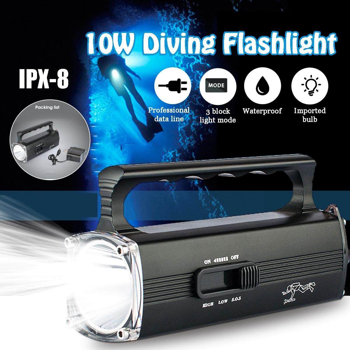 220V 10W 3Modes Light Diving Torch Scuba Diving Flashlight Underwater Searchlight 5400mAh Powerful LED Light 300m