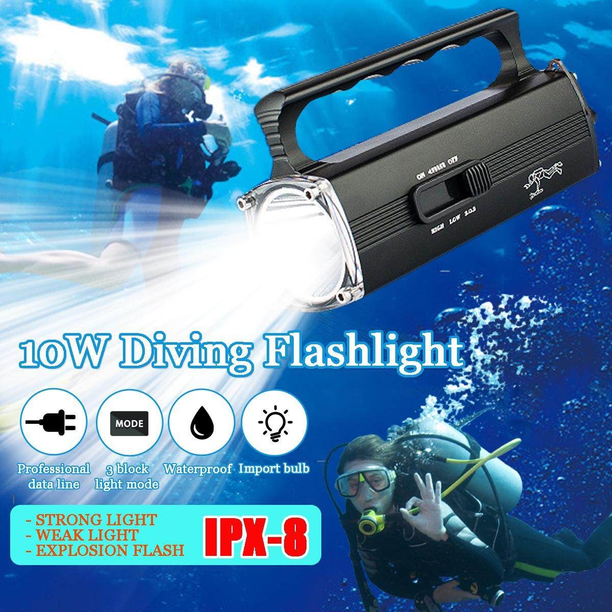 220V 10W 3Modes Light Diving Torch Scuba Diving Flashlight Underwater Searchlight 5400mAh Powerful LED Light 300m