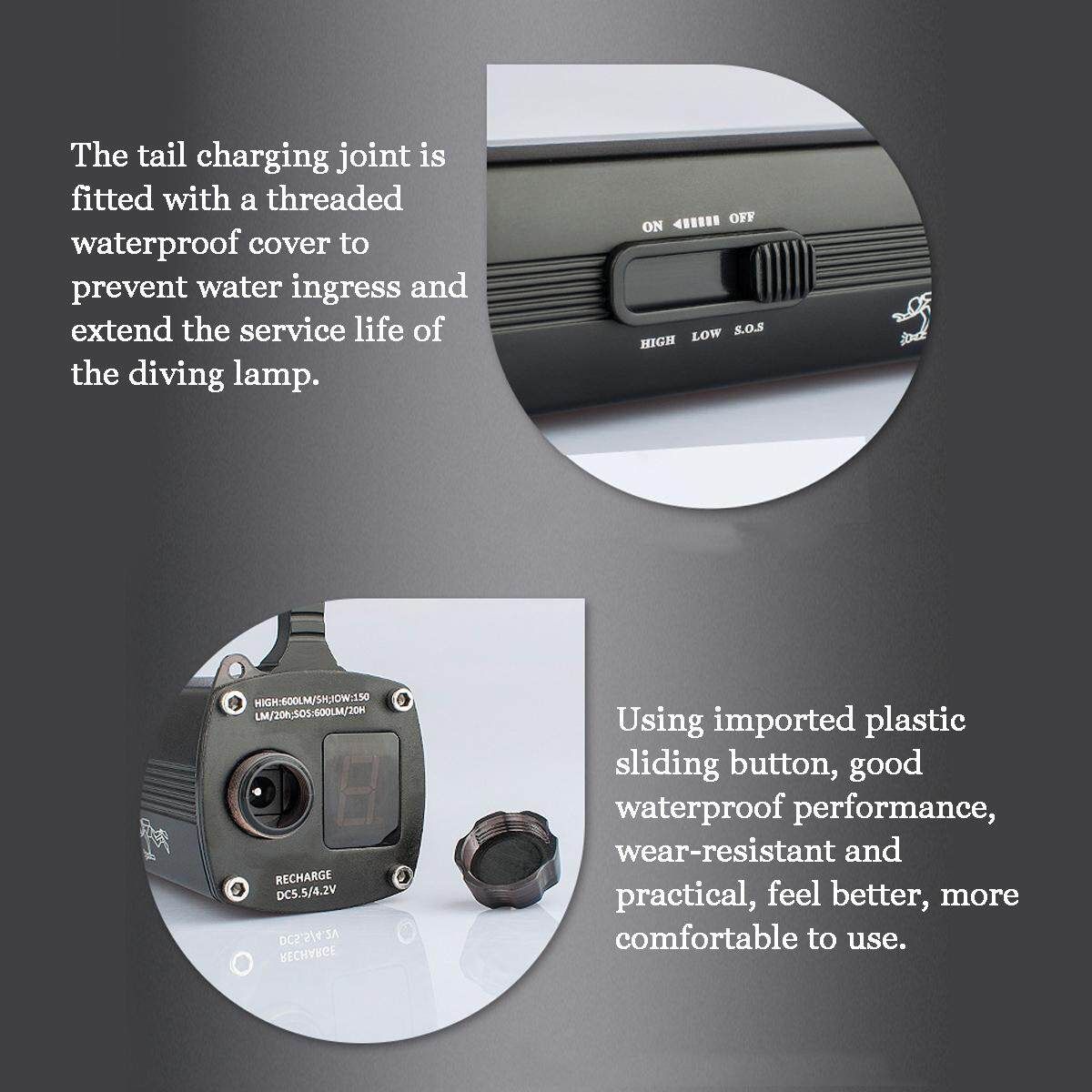 220V 10W 3Modes Light Diving Torch Scuba Diving Flashlight Underwater Searchlight 5400mAh Powerful LED Light 300m