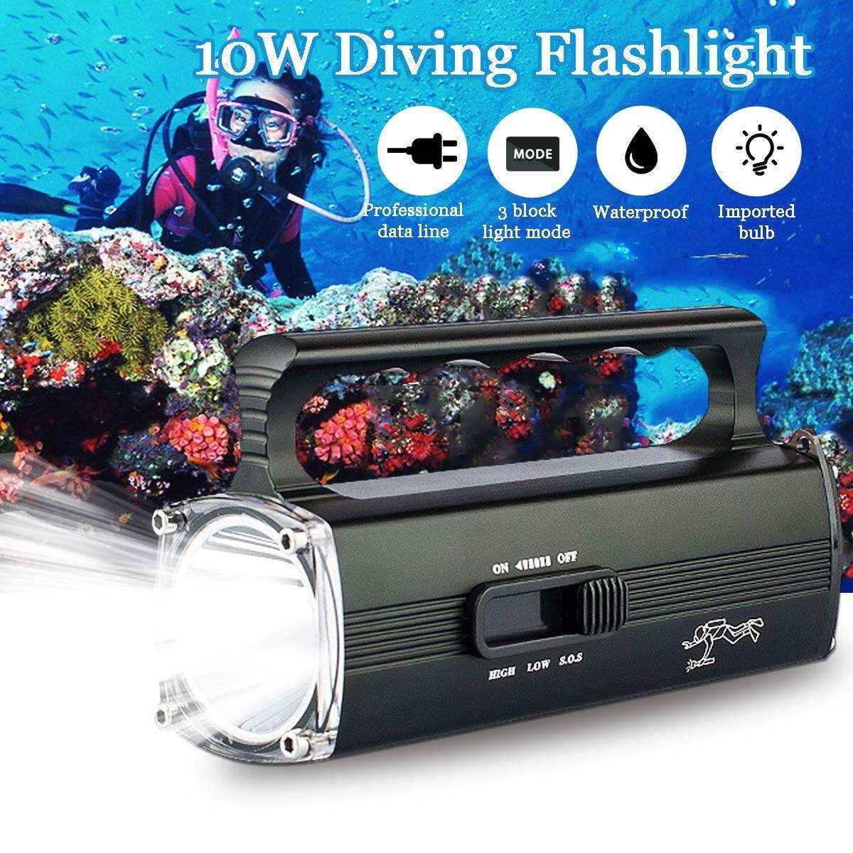 220V 10W 3Modes Light Diving Torch Scuba Diving Flashlight Underwater Searchlight 5400mAh Powerful LED Light 300m