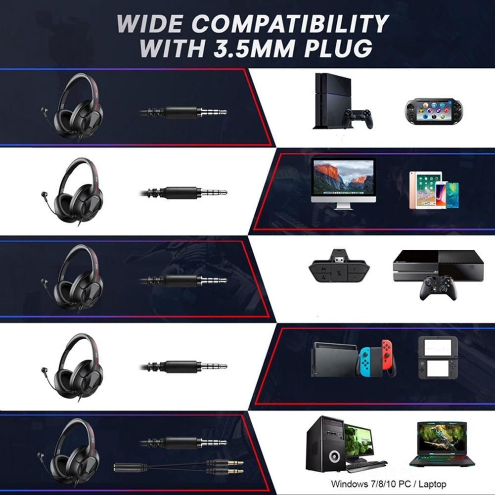 EKSA Gaming Headset 3.5mm Stereo Wired Headphones with Microphone Noise Cancelling for PC/Xbox One/Nintendo Switch-Black