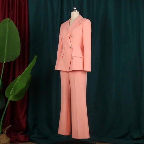 Women Blazer Sets Buttons White Wide Leg Pant Suits Fashion Pink