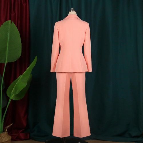 Women Blazer Sets Buttons White Wide Leg Pant Suits Fashion Pink