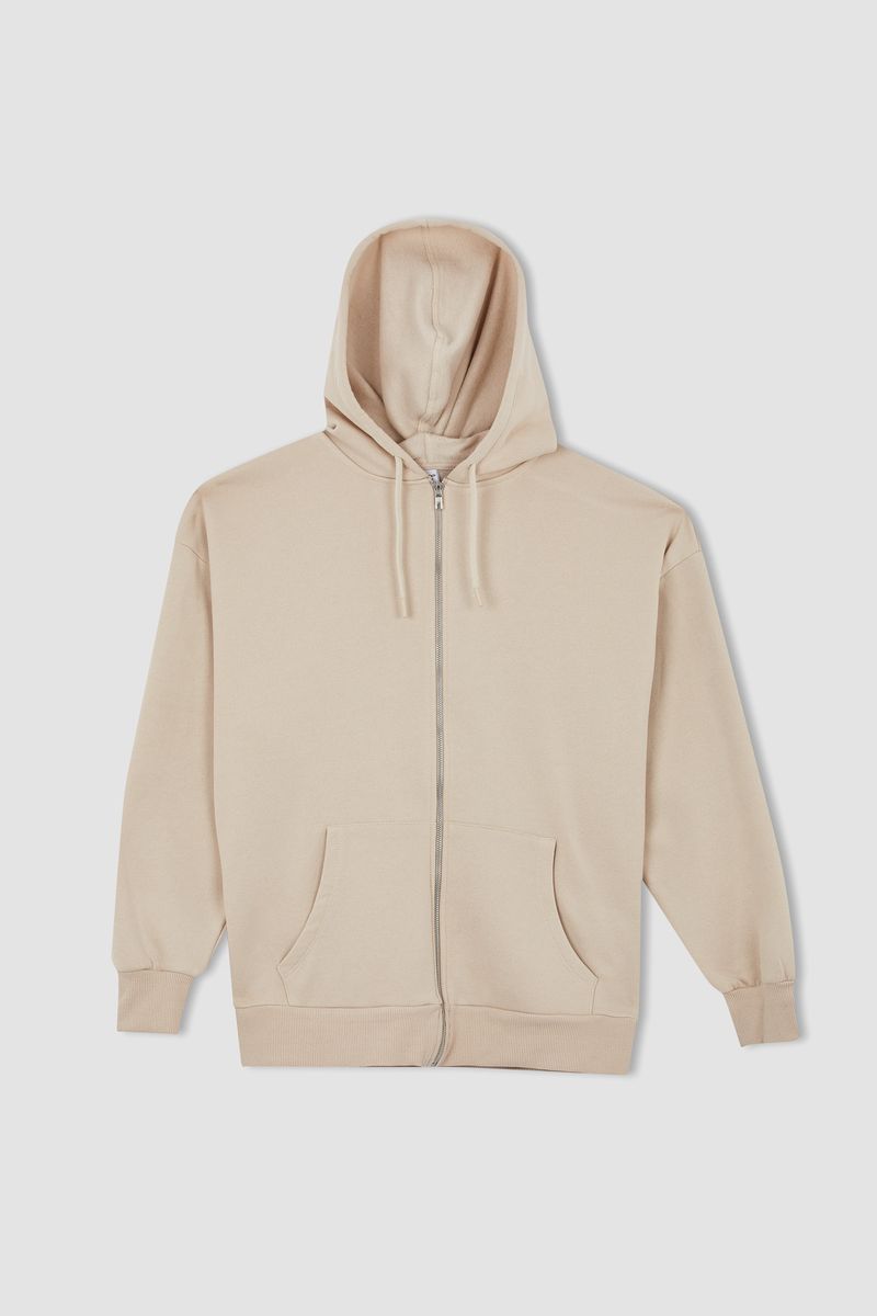 Woman - Hooded Oversize Fit Knitted Cardigan-Beige