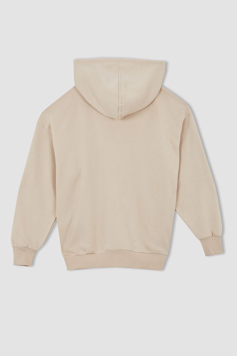 Woman - Hooded Oversize Fit Knitted Cardigan-Beige