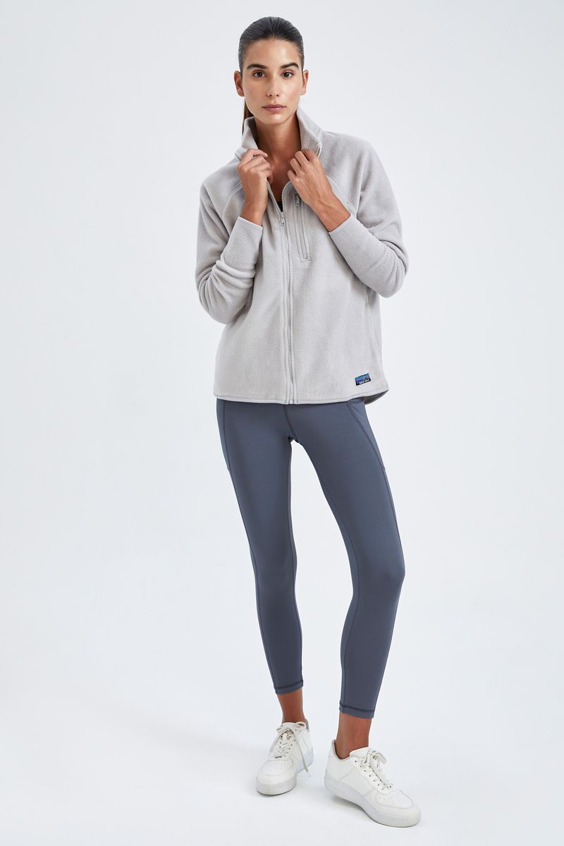 Woman Relax Fit Mock Neck Knitted Cardigan-Grey