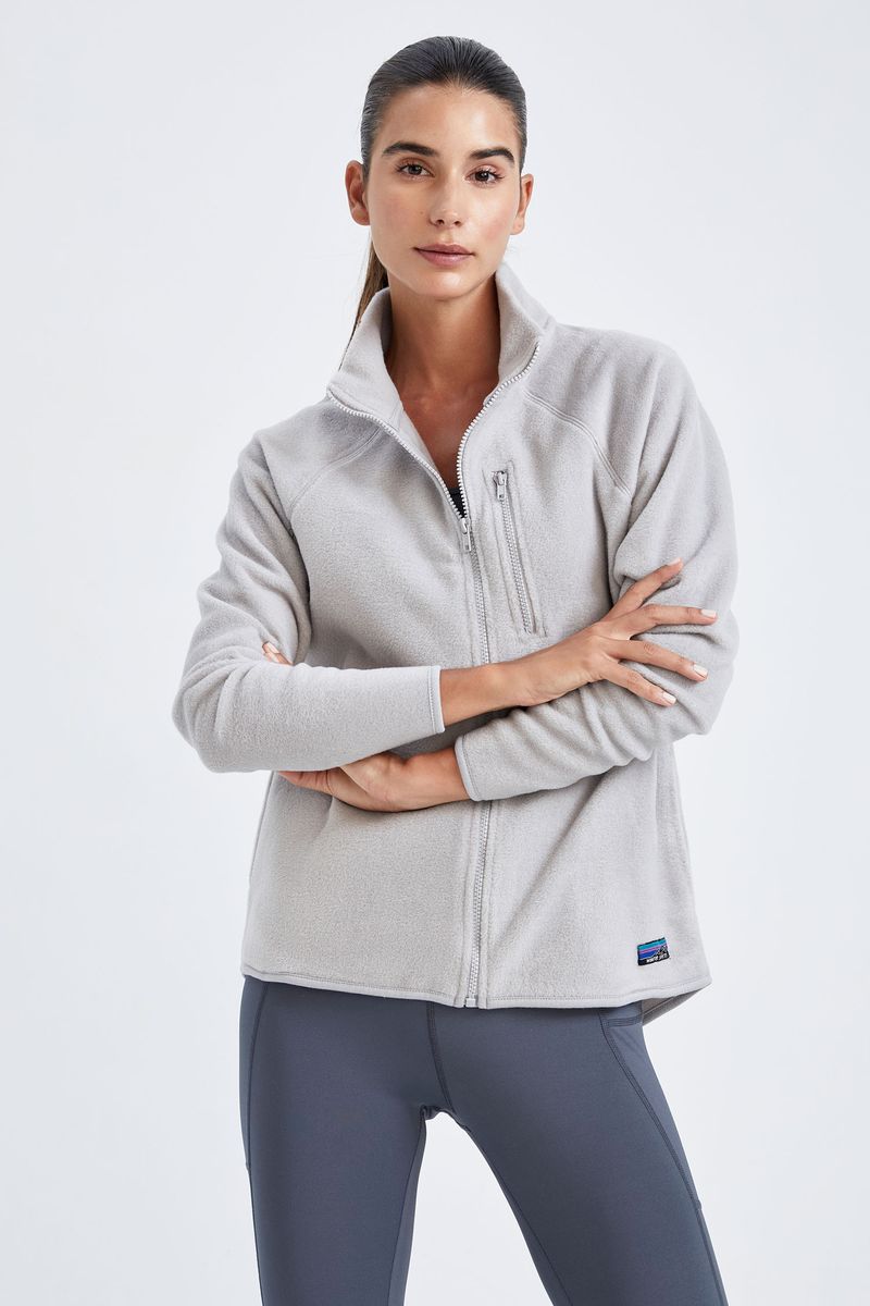 Woman Relax Fit Mock Neck Knitted Cardigan-Grey