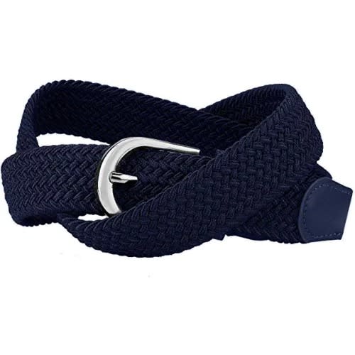 Set Of 2 Elastic Braided Belts  - Black And Blue