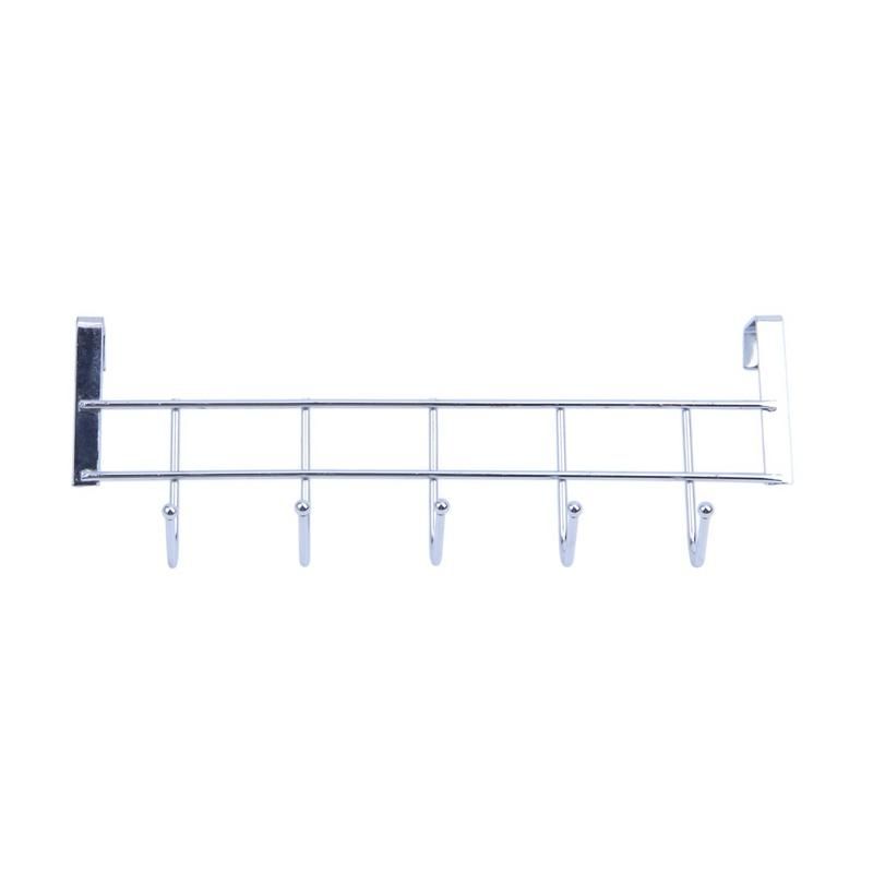 5 Hooks Over Door Home Bathroom Kitchen Coat Towel Loop Hanger Rack Holder ShelfSilver