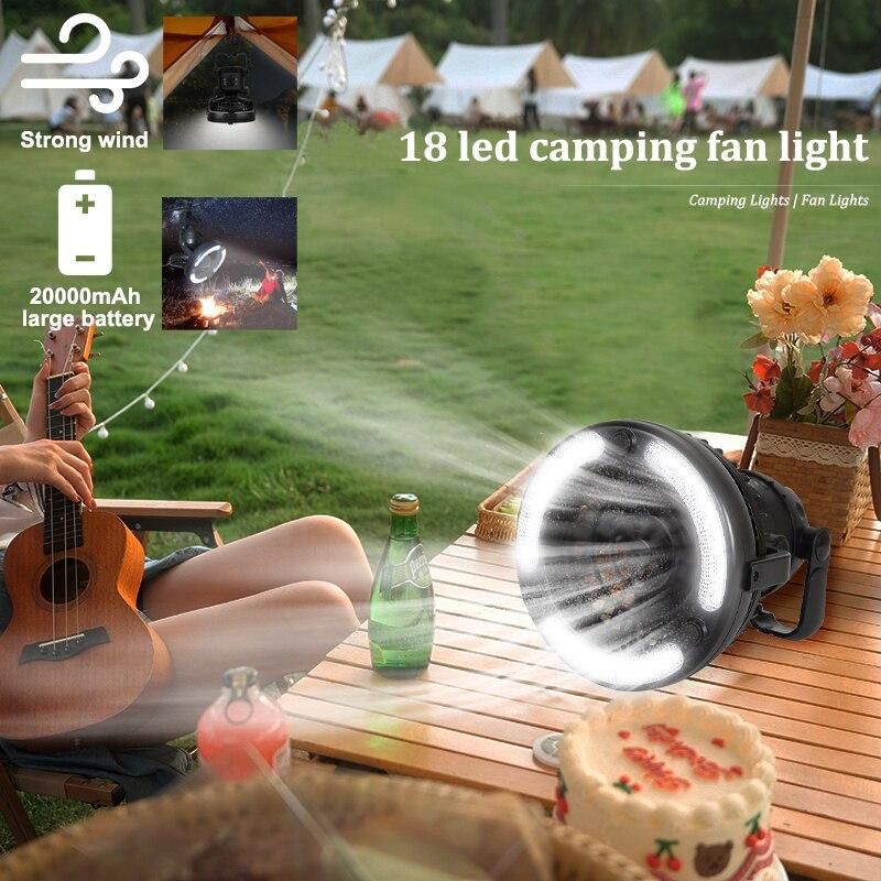 Rechargeable Camping Fan Tent Lantern Outdoor Portable Camping Fan Lamp 20000mAh 2 In 1 Ceiling Fan For Outdoor Party BBQ