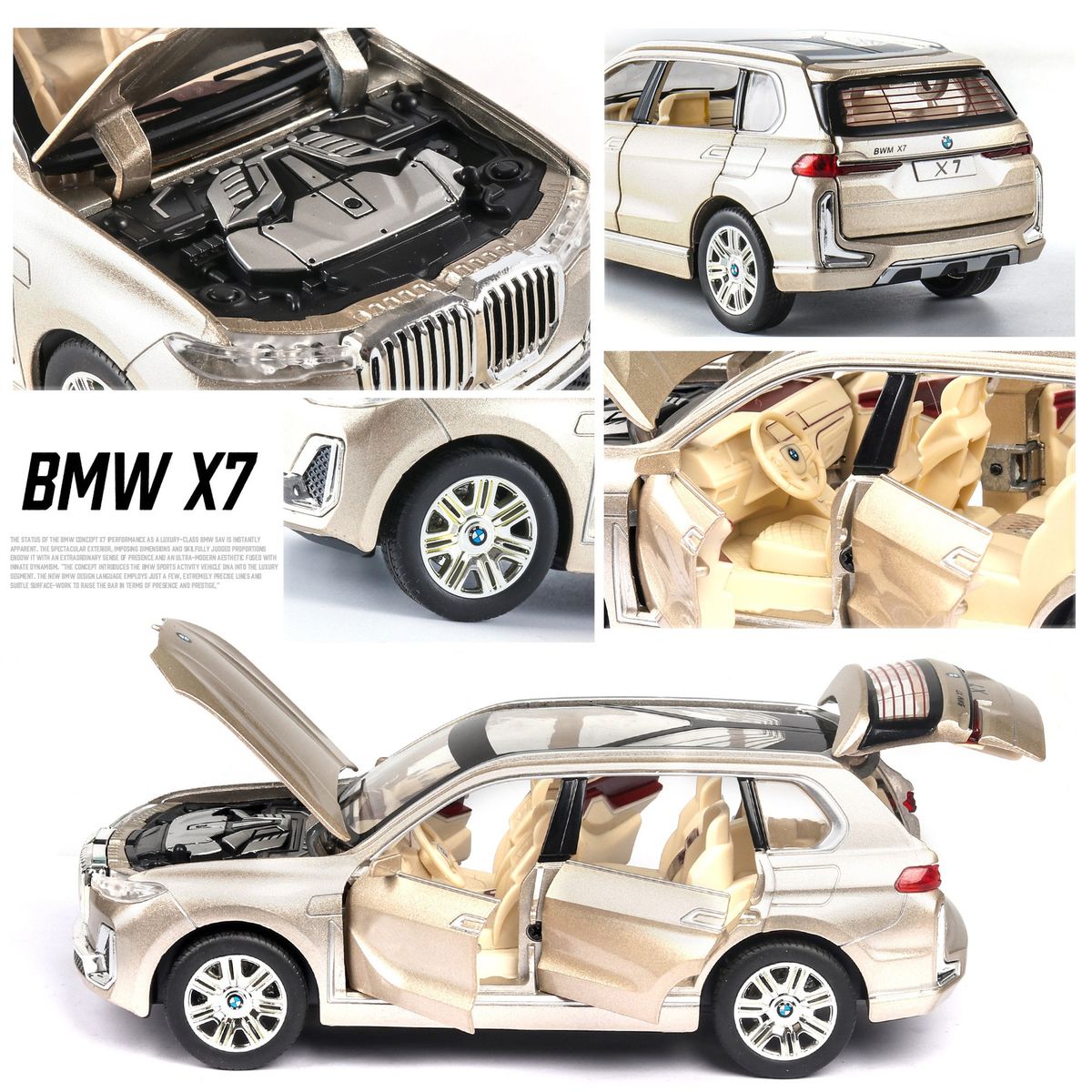 1:24 Diecast Alloy Car Model For Bmw X7 Doors Can Be Opened