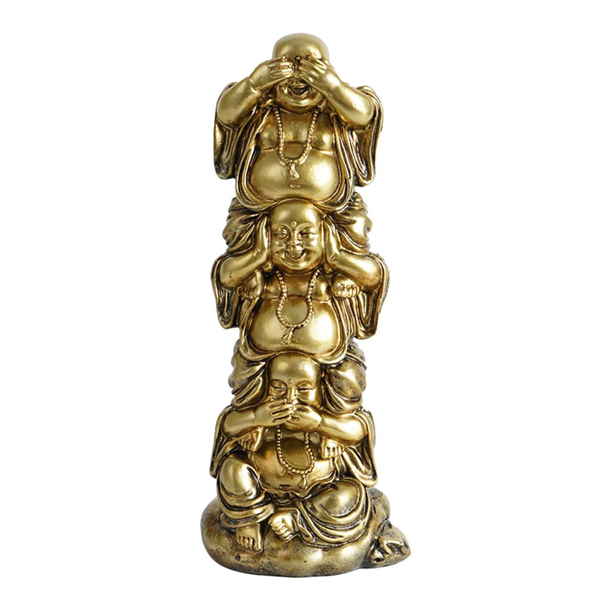 Golden Vertical Stack Resin Laughing Buddha Figurine For