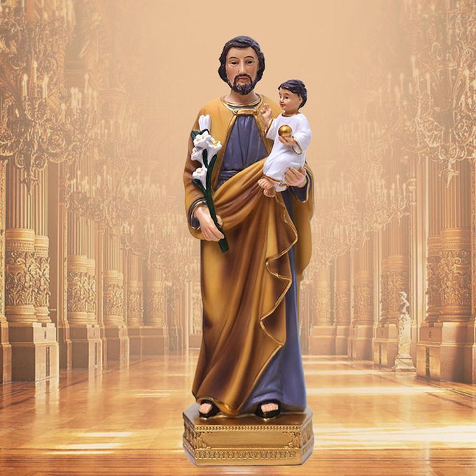 Hand Painted Saint Joseph Carrying Child Jesus Statues Figurines