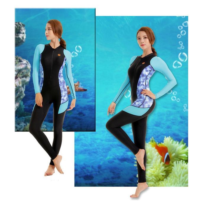 Ladies Wetsuit Diving Suit Rashguard Full Body Long Surfing S Blue