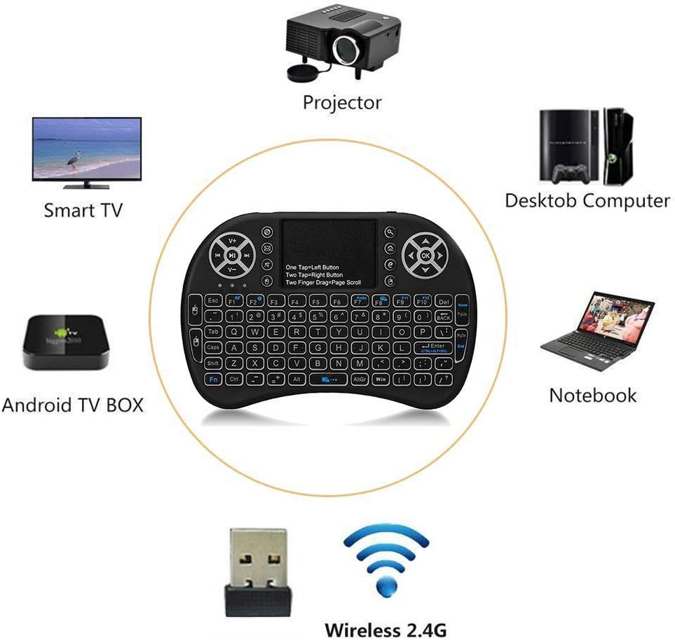 7 Colors Backlit I8 Mini Wireless Keyboard 2.4GHz Air Mouse With Touchpad For TV BOX Tablet PC