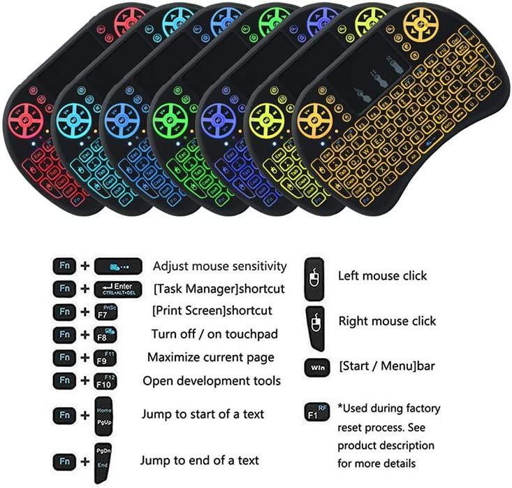 7 Colors Backlit I8 Mini Wireless Keyboard 2.4GHz Air Mouse With Touchpad For TV BOX Tablet PC