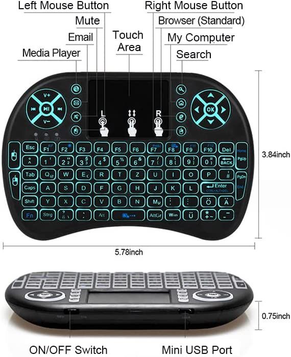 7 Colors Backlit I8 Mini Wireless Keyboard 2.4GHz Air Mouse With Touchpad For TV BOX Tablet PC