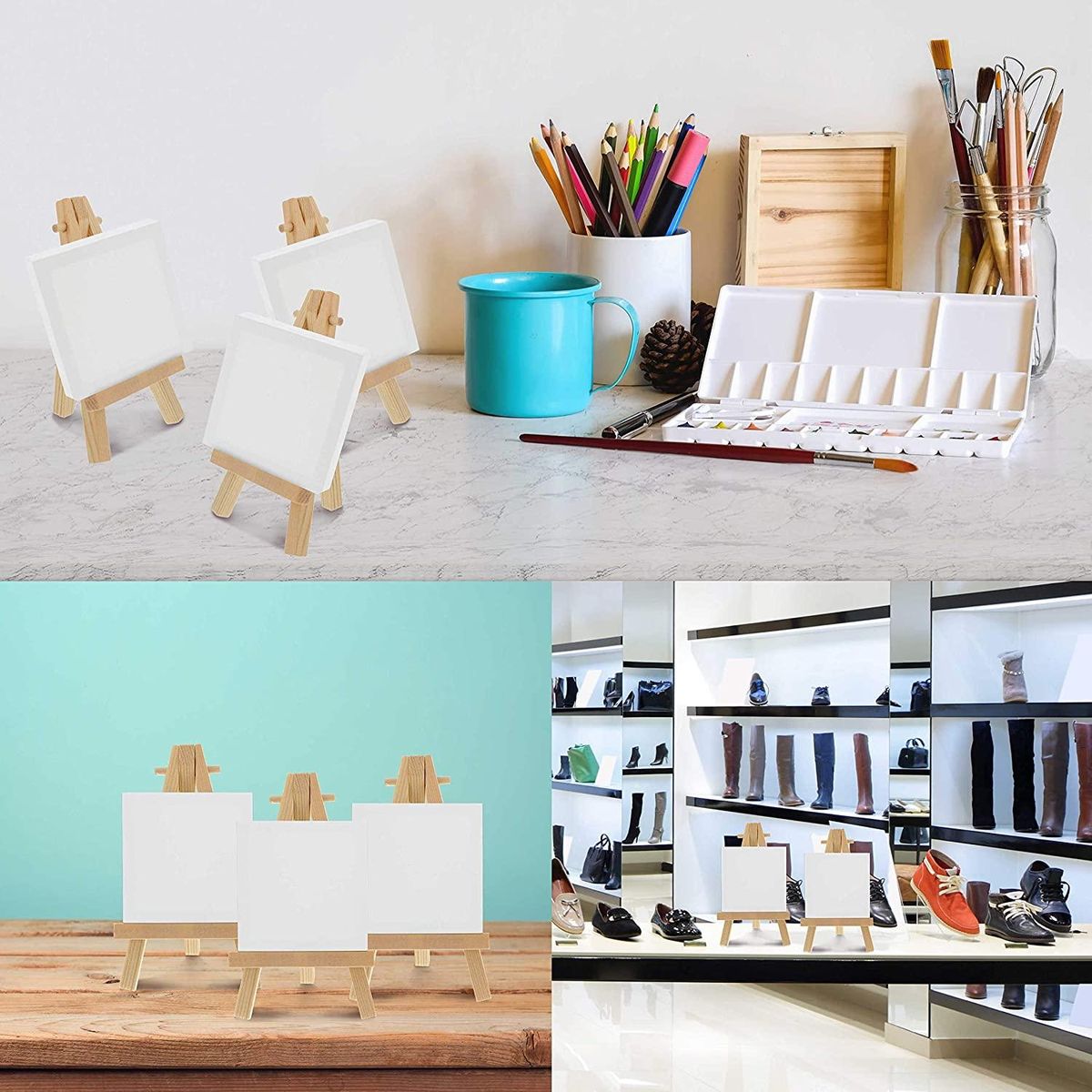 24Pcs 12.7cm Mini Wooden Display Stands, Easels,