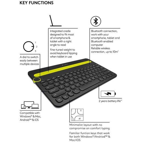 Bluetooth Multi-Device Keyboard K480 - Black - Works With Windows And Mac Computers, Android And IOS Tablets And Smartphones