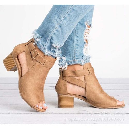 Ladies' High Block Heel Sandals Open Toe Ankle Boots