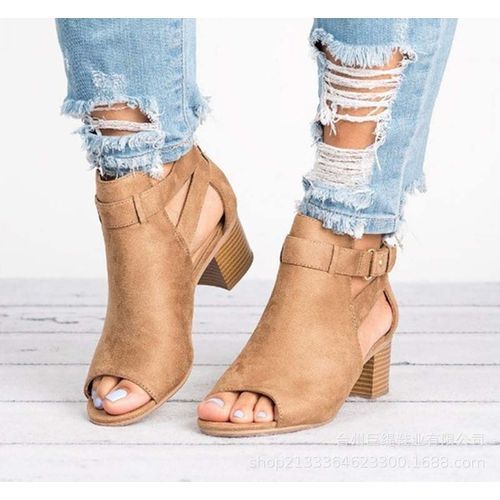 Ladies' High Block Heel Sandals Open Toe Ankle Boots