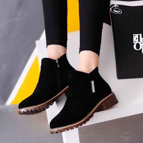 Ladies Womens Winter Snow Faux Suede Zipper Chunky  Black 40