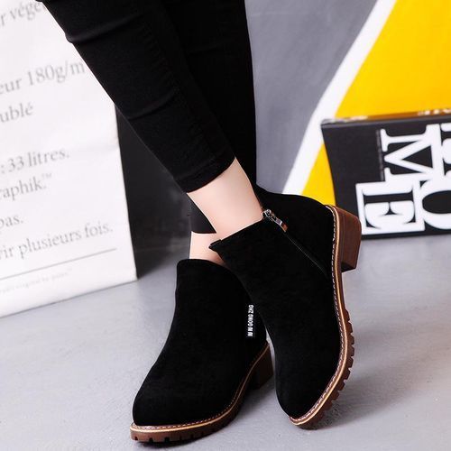 Ladies Womens Winter Snow Faux Suede Zipper Chunky  Black 40