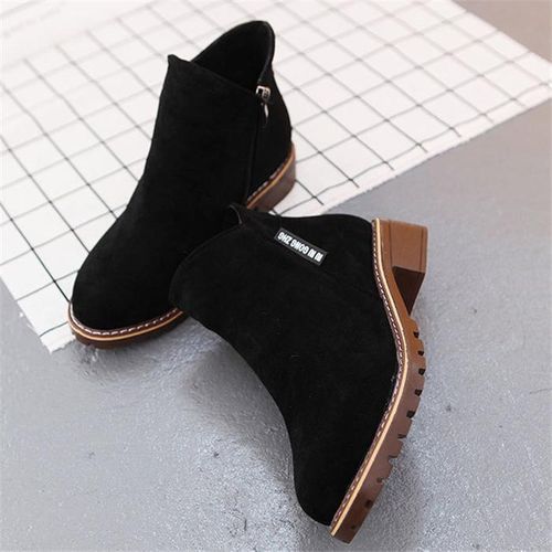 Ladies Womens Winter Snow Faux Suede Zipper Chunky  Black 40