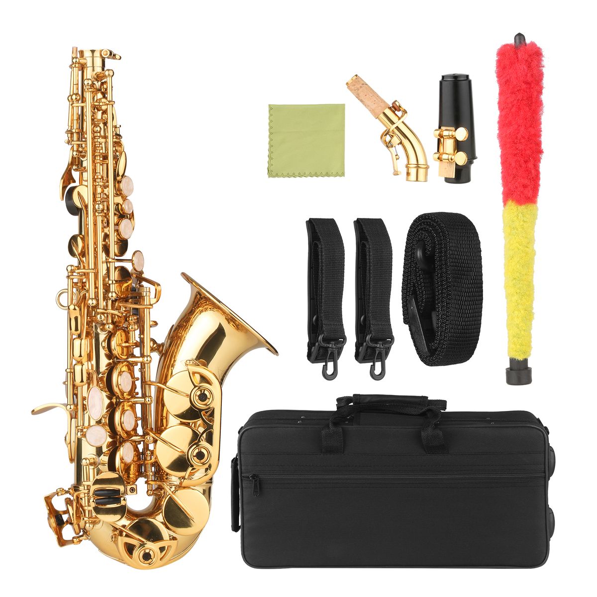 Bb Soprano Saxophone Gold Lacquer Brass Sax With Instrument