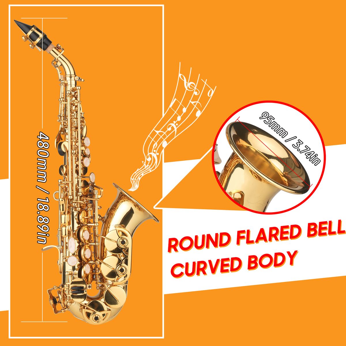 Bb Soprano Saxophone Gold Lacquer Brass Sax With Instrument
