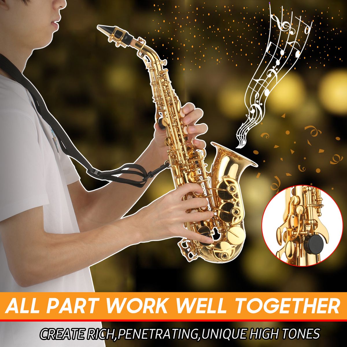 Bb Soprano Saxophone Gold Lacquer Brass Sax With Instrument