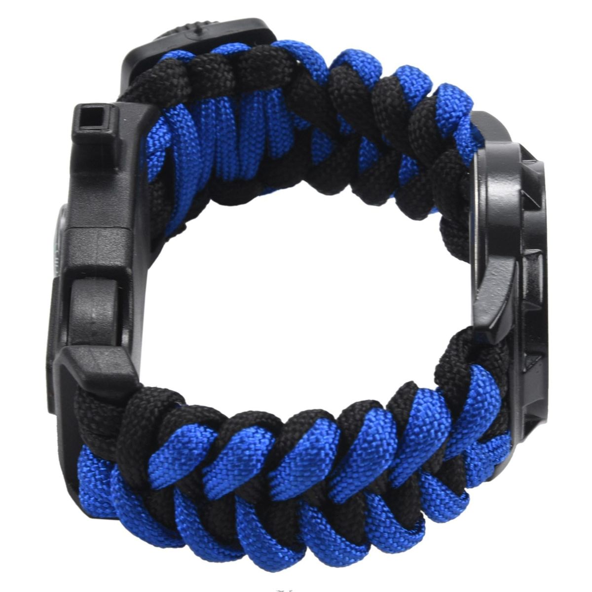 EMAK 7 in 1 multi-function outdoor sports first aid hand-woven bracelet umbrella rope camping hiking fashion watch accessories watch self-defense tool Blue Black