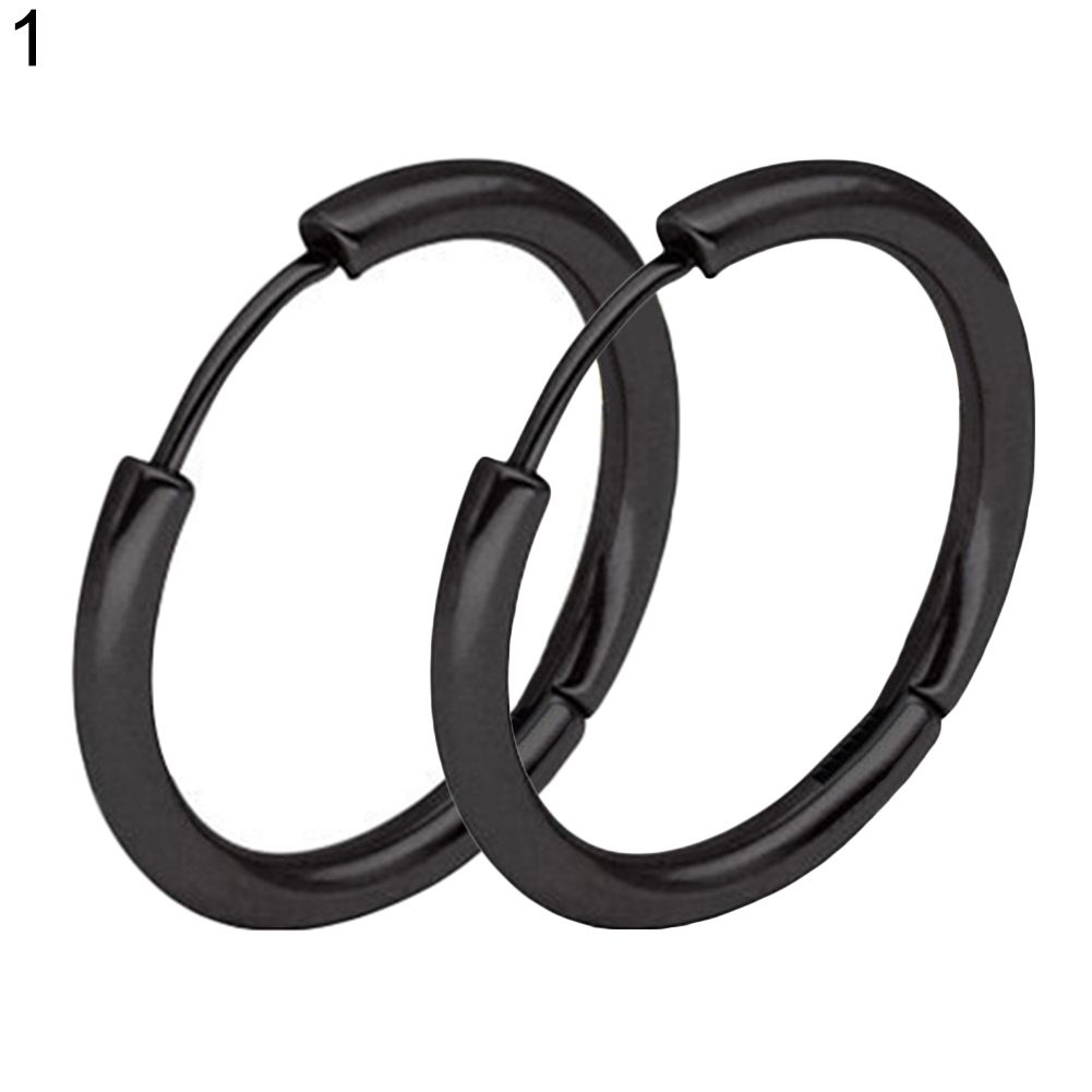 1 Pair Stainless Steel Fashion Punk Unisex Ear Hoop Circle Earrings Jewelry Gift-Black