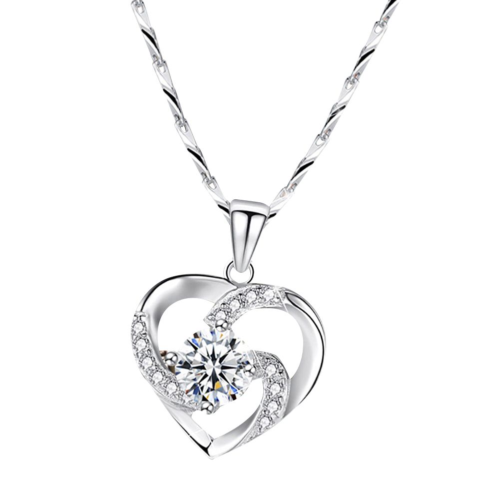 Elegant Women Rhinestone Love Heart Pendant Shiny-White