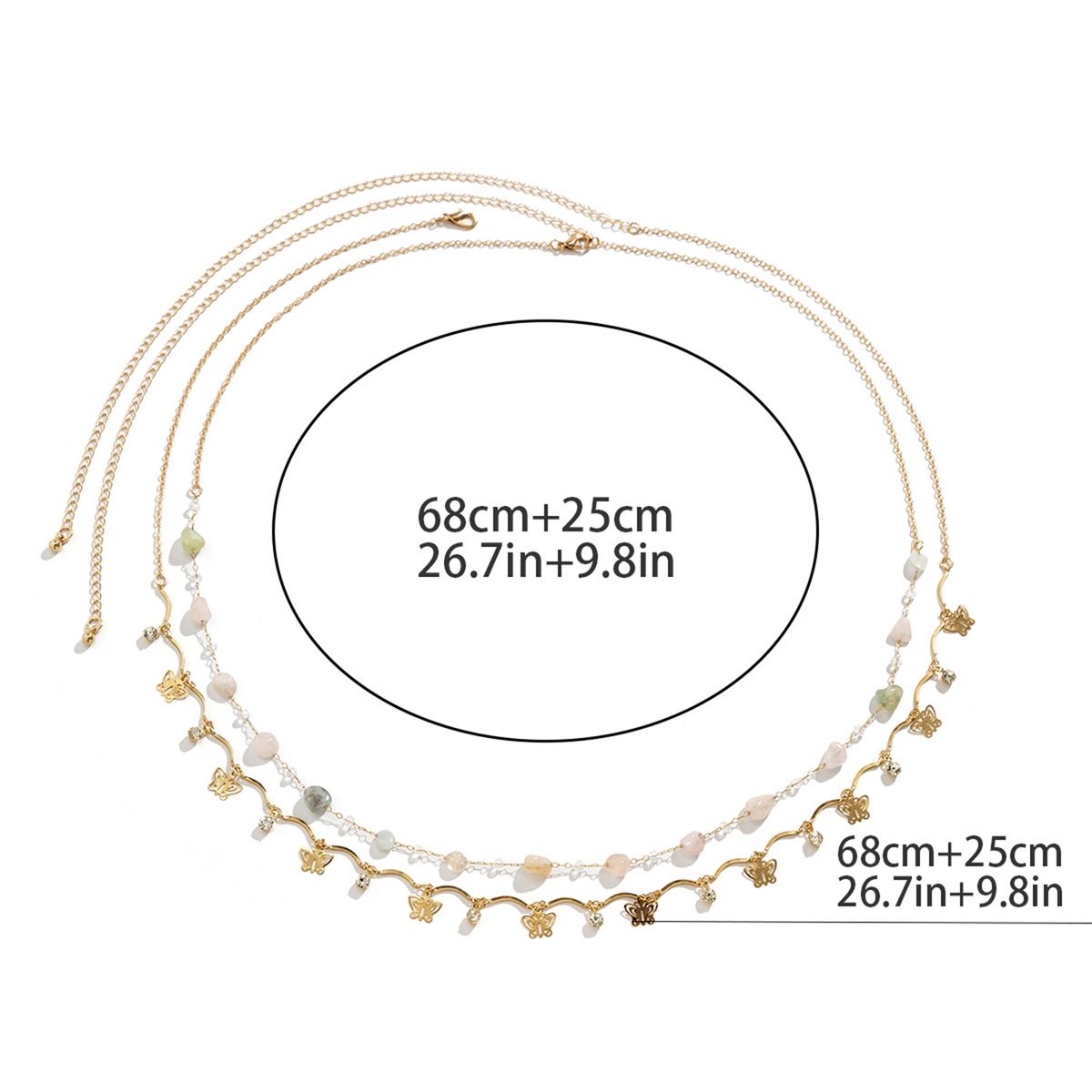 2Pcs Double Waist Chain Body Accessories Beaded Golden