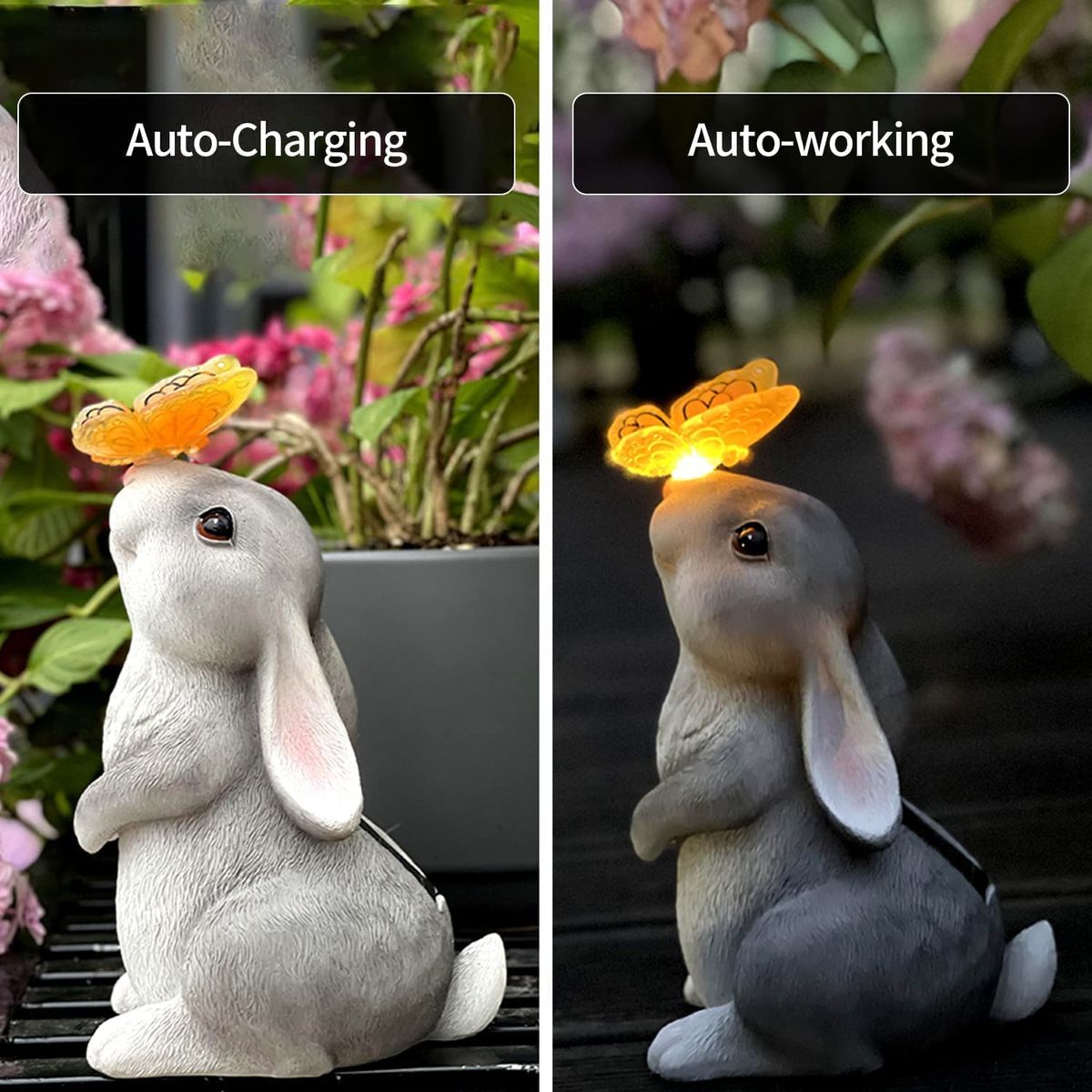 Rabbit Solar Butterfly Light Garden Statues Outsides Decorations