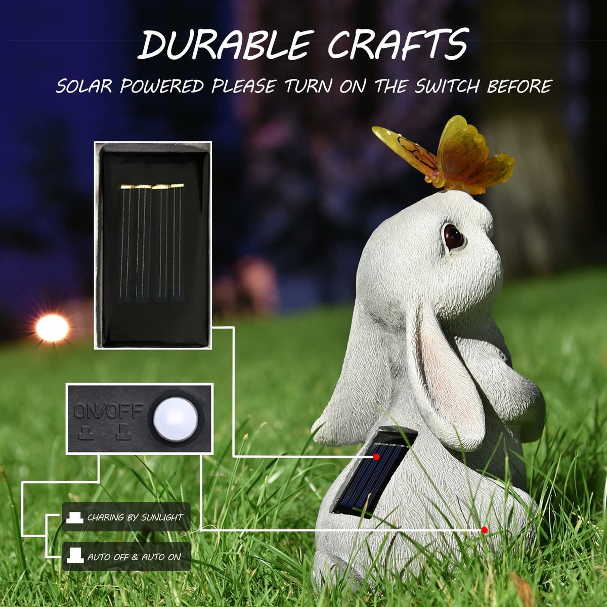 Rabbit Solar Butterfly Light Garden Statues Outsides Decorations