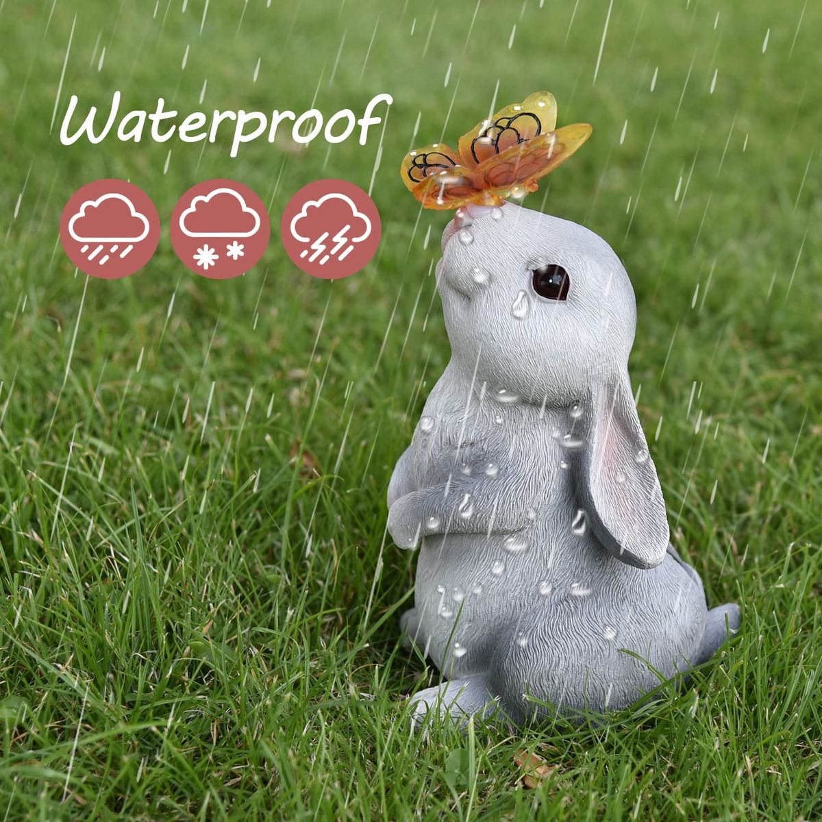 Rabbit Solar Butterfly Light Garden Statues Outsides Decorations