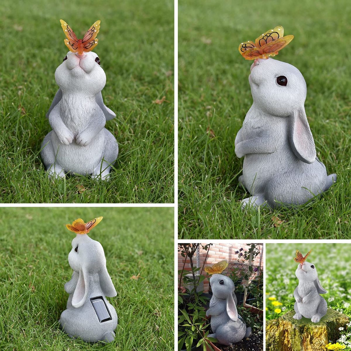 Rabbit Solar Butterfly Light Garden Statues Outsides Decorations