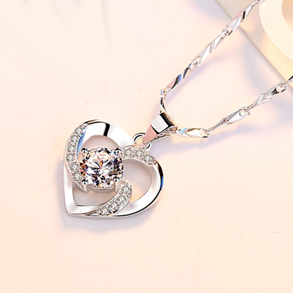 Elegant Women Rhinestone Love Heart Pendant Shiny-White