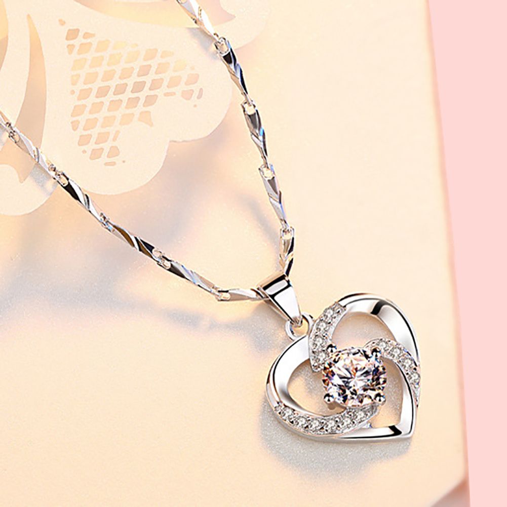 Elegant Women Rhinestone Love Heart Pendant Shiny-White