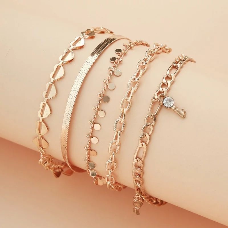 A Set OF 5 Anklet Bracelet Leg Chain Jewelry
