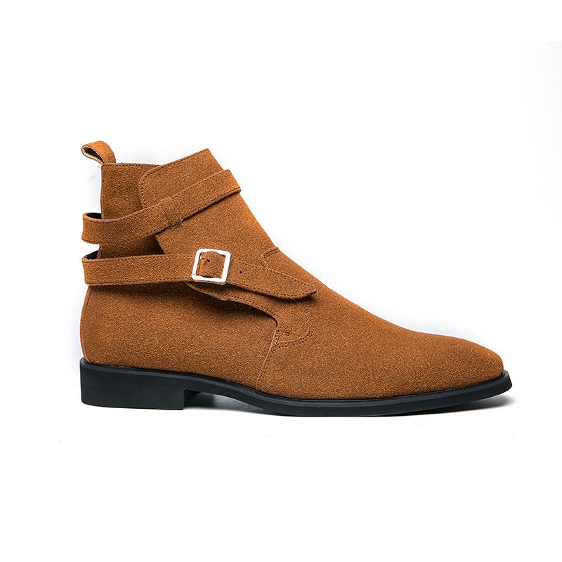 Men Leather Business Boots Pointed Toe Suede High-top Shoes Ankle Martin Chelsea