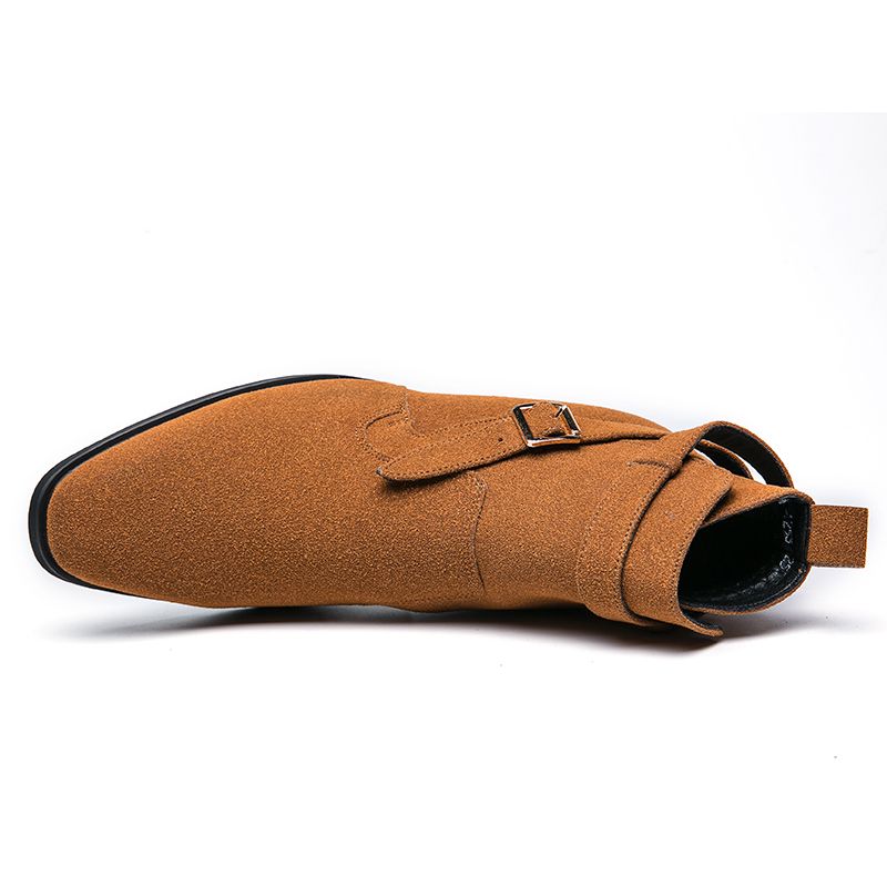Men Leather Business Boots Pointed Toe Suede High-top Shoes Ankle Martin Chelsea