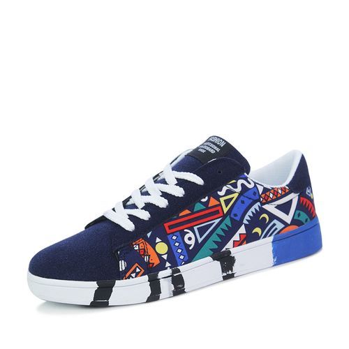 Mens Multicolor Sneakers Lace-up Canvas Shoes-Blue