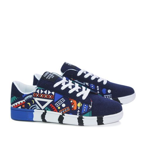 Mens Multicolor Sneakers Lace-up Canvas Shoes-Blue