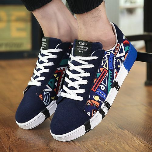 Mens Multicolor Sneakers Lace-up Canvas Shoes-Blue