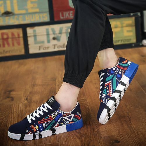 Mens Multicolor Sneakers Lace-up Canvas Shoes-Blue