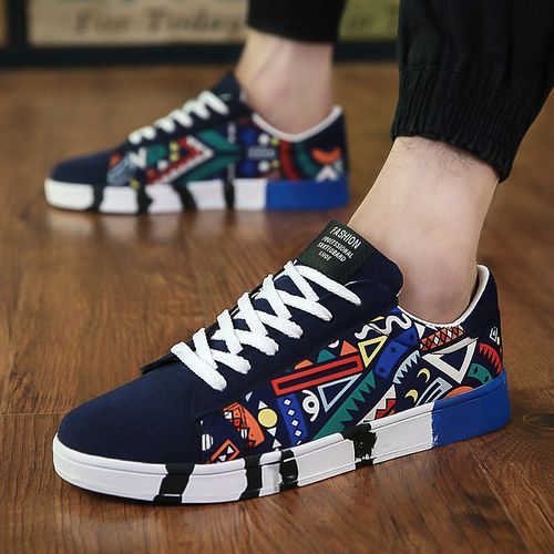 Mens Multicolor Sneakers Lace-up Canvas Shoes-Blue
